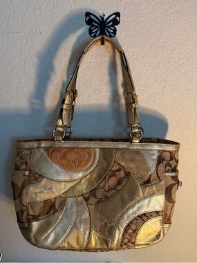 Coach Metallic Patchwork Shoulder Bag - Gold & Brown